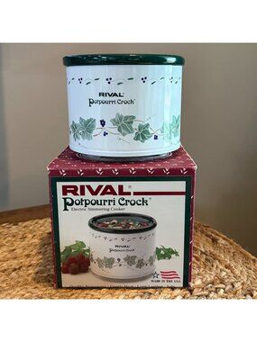 Vtg Rival Potpourri Crock Electric Simmering Cooker 3206 Ivory Ivy Vine In Box